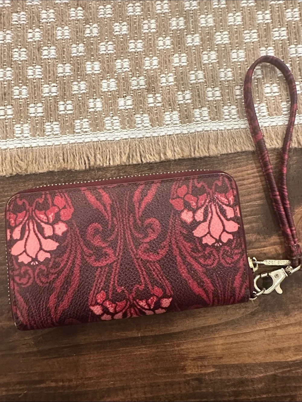 Tory Burch RobinsonBurgundy and Pink Floral-Print Wristlet